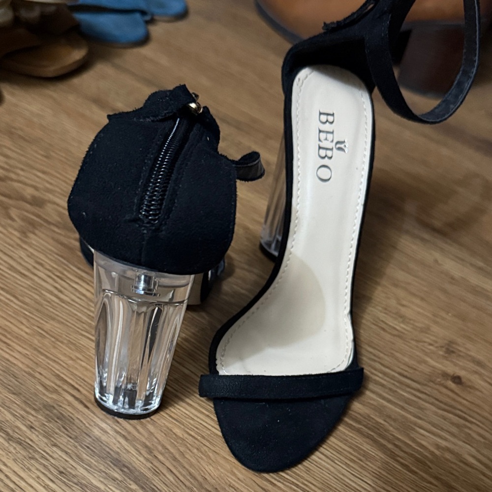 Bebo Black Heels with Clear Block Heel